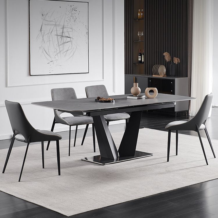 Contemporary Pedestal Dinner Table Stone Dining Table Rectangle for Home Clearhalo ' dining_table' 'Dining Tables & Seating' 'Dining Tables' 'furn' 'furn_dining_table' 'Furniture' 'furniture_dining_table' 'Kitchen & Dining Furniture' 'kitchen&dining_furn' 'kitchen' 'kitchen_dining_table' 1200x1200_e217cc8c-7606-4ae6-9079-3faac70bb0da