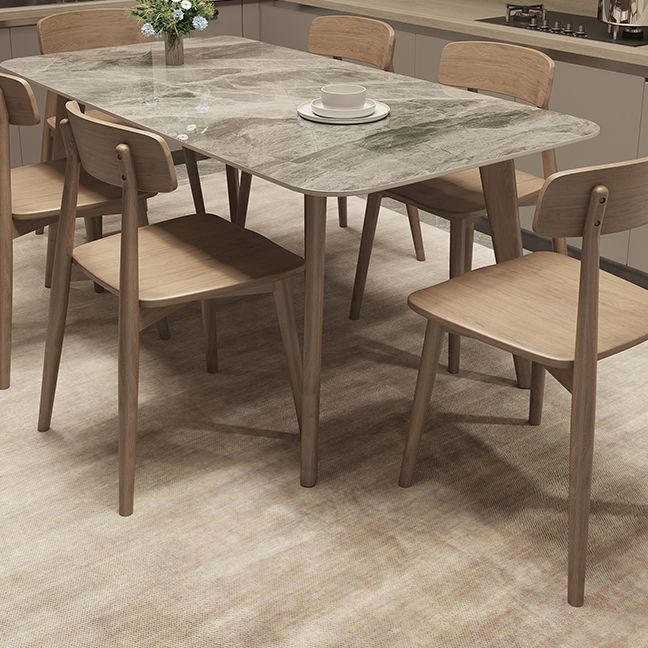 Medieval Modern Sintered Stone Top Dining Table Rectangle Table with Wooden 4 Legs Clearhalo 'Dining Tables & Seating' 'Dining Tables' 'dining_table' 'furn' 'furn_dining_table' 'Furniture' 'furniture_dining_table' 'Kitchen & Dining Furniture' 'kitchen' 'kitchen_dining_table' 1200x1200_e2184962-bbe8-4cb5-827e-581b95733336