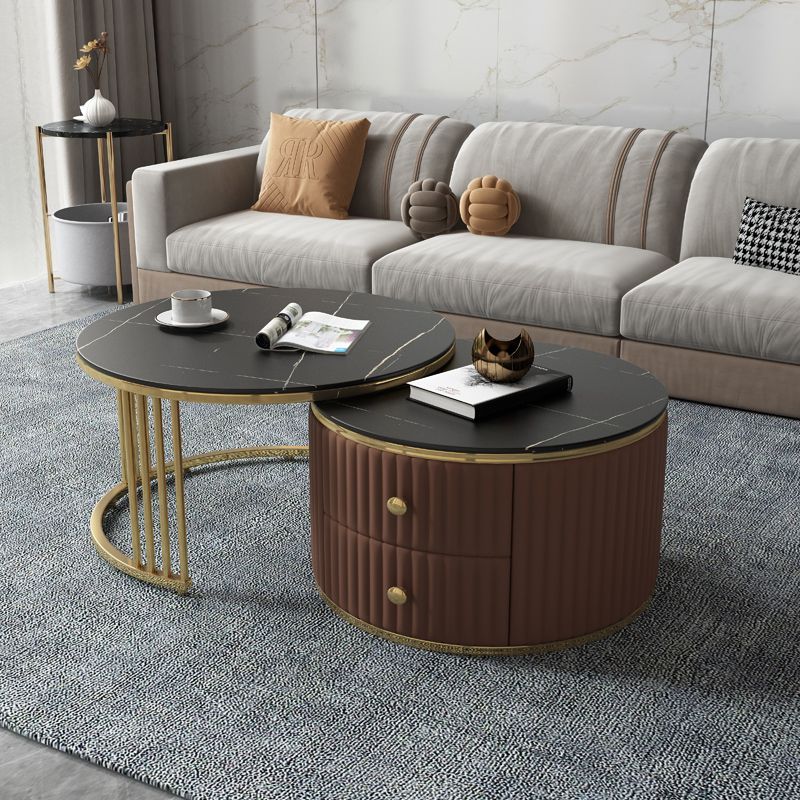 Round Coffee Table Glass Top Nesting Coffee Table Set with Golden Legs Clearhalo 'Coffee & Accent Tables' 'Coffee Tables' 'coffee_tables' 'furn' 'furn_coffee_tables' 'Furniture' 'Living Room Furniture' 1200x1200_e2191a0b-af65-47f2-b8e5-65326b95864a