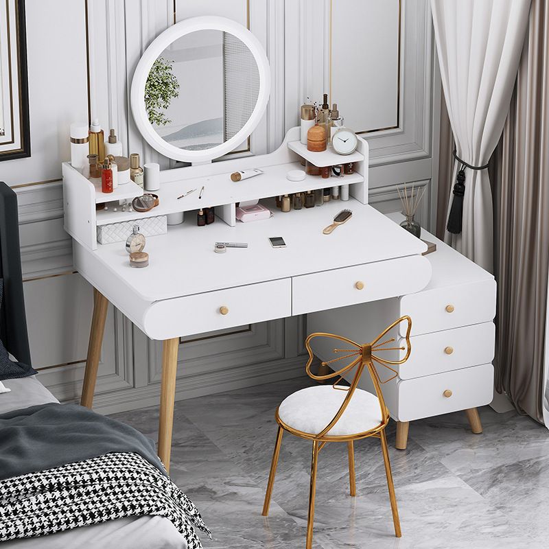 Contemporary Rubberwood Make-up Vanity with Mirror and Stool