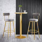 Taburete de bar de metal Glam con respaldo de tela y base dorada