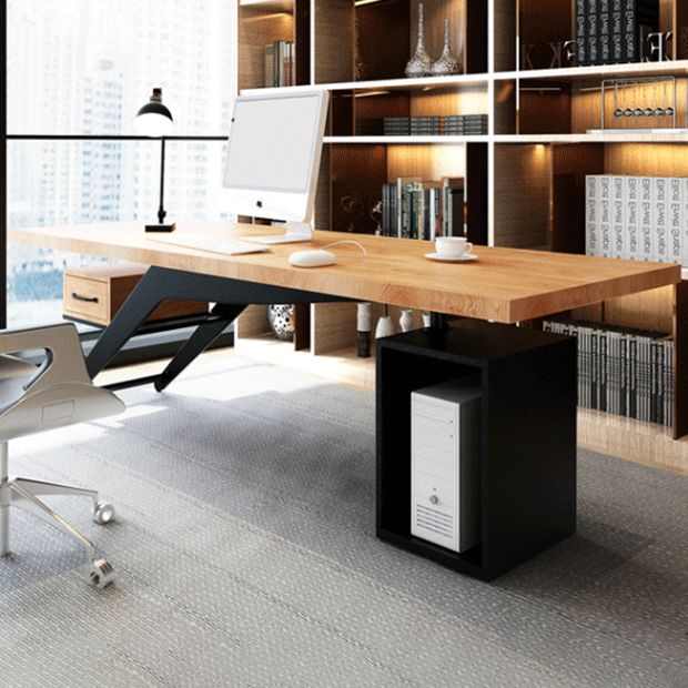Contemporary Office Desk Rectangular Solid Wood Executive Desks Clearhalo 'furn' 'furn_office_desk' 'Furniture' 'Office Desks' 'Office Furniture' 'office_desk' 1200x1200_e21be4ed-7d28-45e5-9d70-0fcc9967cea5