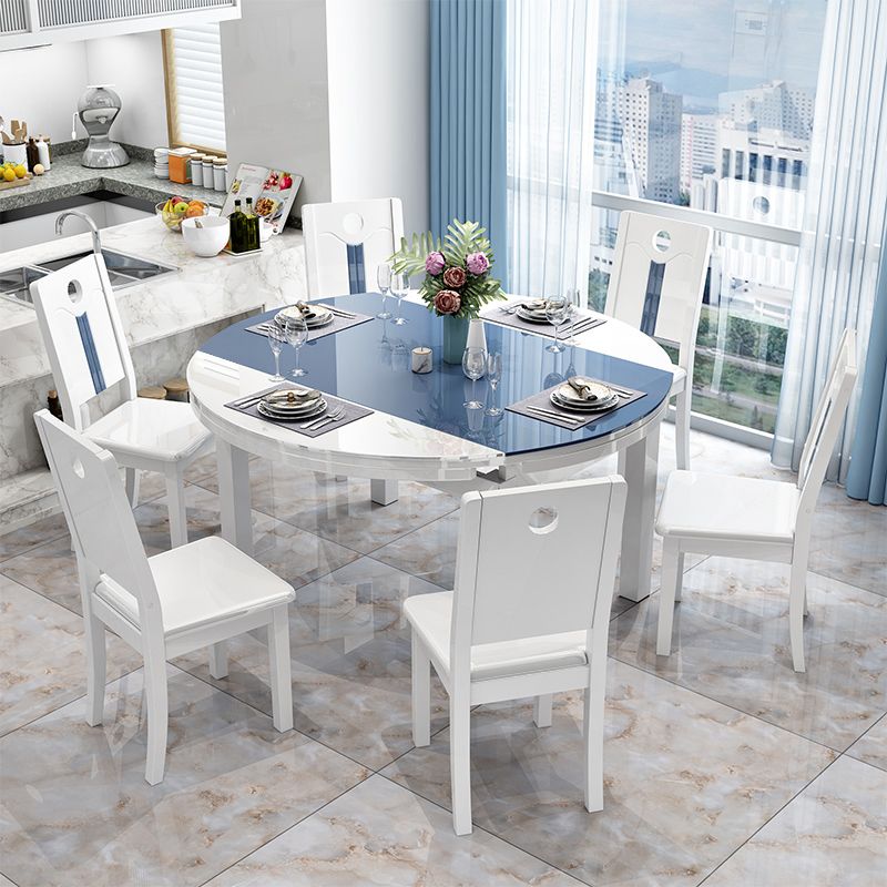 Modern Scalable Glass Desktop Metal Legs Dining Table for Dining Room Clearhalo 'Dining Tables & Seating' 'Dining Tables' 'dining_table' 'furn' 'furn_dining_table' 'Furniture' 'Kitchen & Dining Furniture' 1200x1200_e21dce88-a2fc-4002-8f8d-a38689915d6c