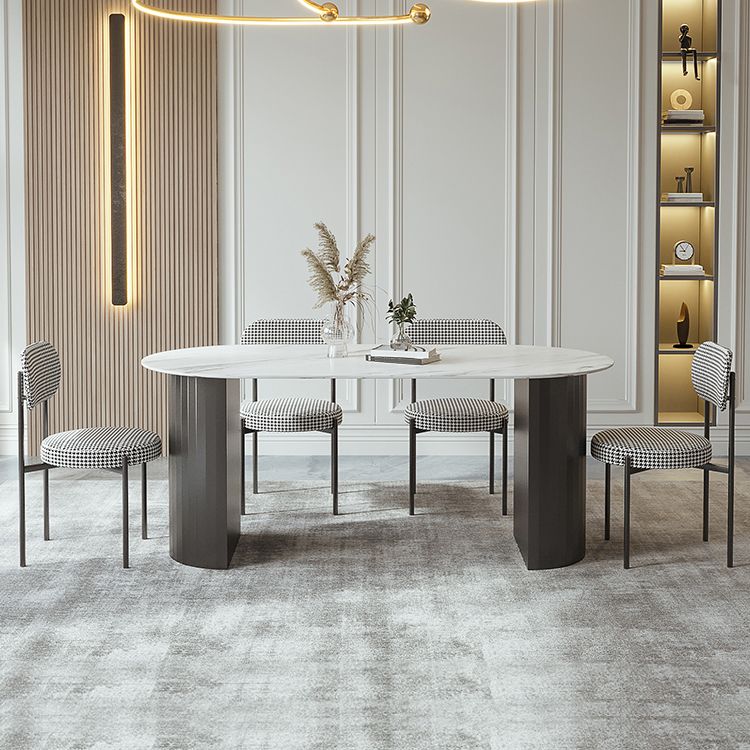 Modern Oval Dining Table White Sintered Stone Dining Table with Double Pedestal Base for Home Clearhalo ' dining_table' 'Dining Tables & Seating' 'Dining Tables' 'furn' 'furn_dining_table' 'Furniture' 'furniture_dining_table' 'Kitchen & Dining Furniture' 'kitchen&dining_furn' 'kitchen' 'kitchen_dining_table' 1200x1200_e21ebf65-0975-4fd7-b17a-df036de9d37e