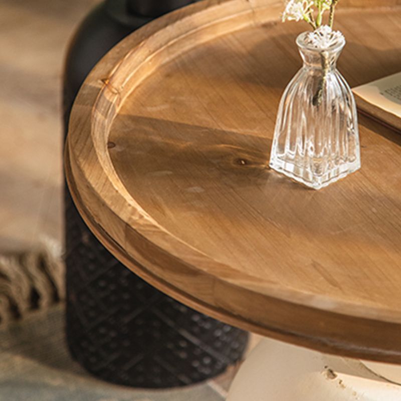 Rustic Iron Pedestal Round Wood Top Coffee Table - Distressed Surface Treatment Clearhalo 'Coffee & Accent Tables' 'Coffee Tables' 'coffee_tables' 'furn' 'furn_coffee_tables' 'Furniture' 'Living Room Furniture' 1200x1200_e220cc88-fcf9-4e18-b552-e7778a319a58