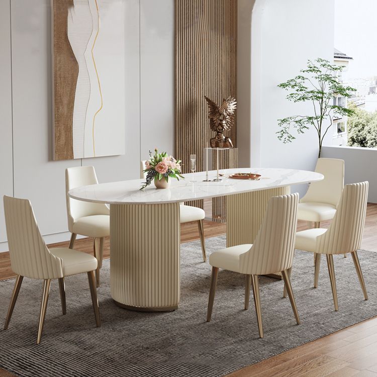 Ovale eettafel van gesinterd steen Luxe vaste tafel met dubbel onderstel