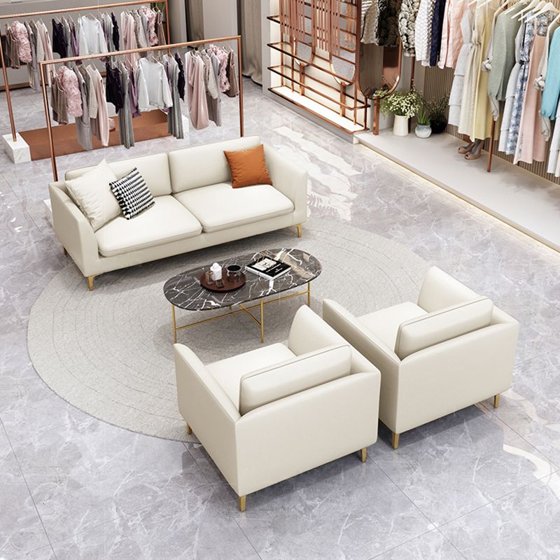 Gold Modern Fabric Sofa with Bolster Pillows 29.53"High Square Arm Sofa Clearhalo 'furn' 'furn_sofas' 'Furniture' 'furniture_sofas' 'kitchen' 'kitchen_sofas' 'Living Room Furniture' 'Sofa' 'sofas' 1200x1200_e222a4cb-c595-4fd2-bc95-37604361739c