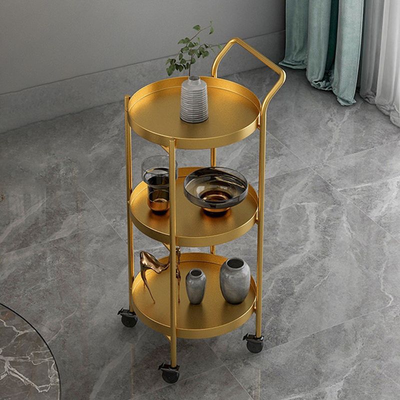 Mid-Century Metal Round Tray Top Side Table 4 Legs End Table with Shelf