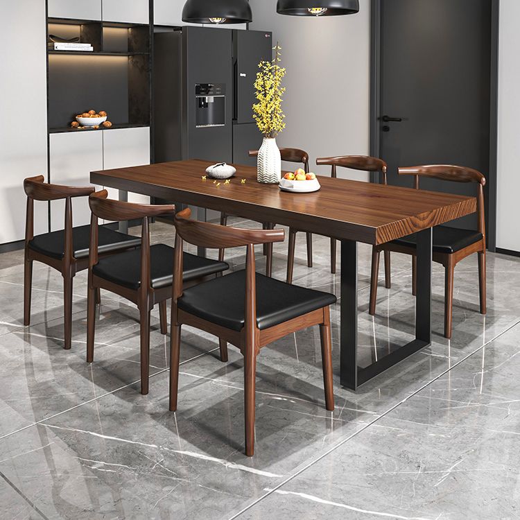 Industrial Style Solid Wood Dining Set with Fixed Table and Double Pedestal Base Clearhalo 'Dining Room Sets' 'Dining Tables & Seating' 'dining_room_set' 'furn' 'furn_dining_room_set' 'Furniture' 'furniture_dining_room_set' 'Kitchen & Dining Furniture' 'kitchen&dining_furn' 'kitchen' 1200x1200_e226c1aa-628b-4c0b-8988-3135cc6a6b53