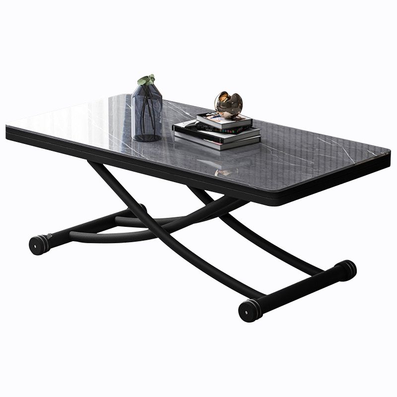 8.6"H Modern Metal Cross Base Glass Rectangular Adjustable Coffee Table Clearhalo 'Coffee & Accent Tables' 'Coffee Tables' 'coffee_tables' 'furn' 'furn_coffee_tables' 'Furniture' 'furniture_coffee_tables' 'Living Room Furniture' 1200x1200_e22c65be-5515-44e6-9275-88686ace02f5