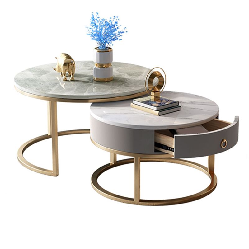 Slate Round Frame Coffee Table Modern Nesting Coffee Table Set with Drawer Clearhalo 'Coffee & Accent Tables' 'Coffee Tables' 'coffee_tables' 'furn' 'furn_coffee_tables' 'Furniture' 'Living Room Furniture' 1200x1200_e22cc0e0-82d5-4f43-9c34-89b751acb83d