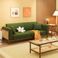 89" Wide Square Arm Sofa 3-Seater Solid Wood Sofa with Rattan Accent