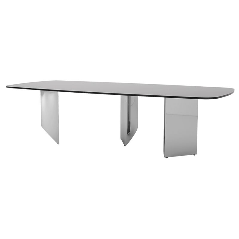 Glass Top Dining Table Rectangle Dining Table with Stainless Steel Base