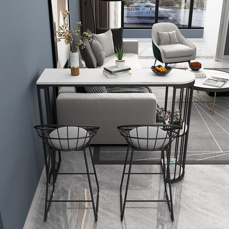 Glam Iron Bistro Table Stone Top Indoor Bar Dining Table with Shelf Clearhalo 'Bar Furniture' 'Bar Tables' 'bar_tables' 'furn' 'furn_bar_tables' 'Furniture' 'furniture_bar_tables' 'Kitchen & Dining Furniture' 1200x1200_e22f325c-a402-4424-8615-e673a7b3b2e6