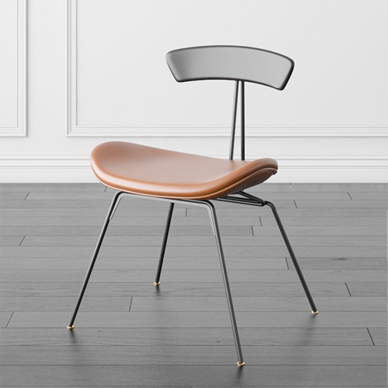 Industrial Style Armless Chair Open Back Side Leather Chair with Metal Base