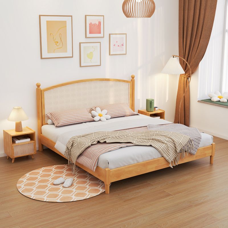 Tropical Brown Panel Bed 46.06" High Rubberwood Bed with Headboard