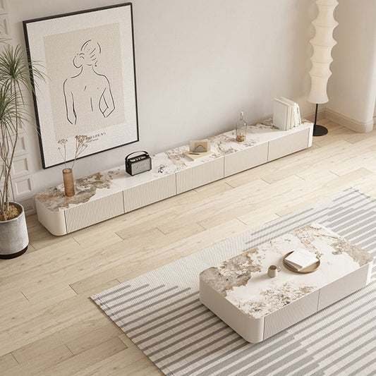 Contemporary Media Console TV Stand Stone TV Stand with 5 Drawers