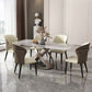 Modern Style Traditional Height Dining Set with Grey Fixed Rectangle Shape Table and Trestle Base Clearhalo 'Dining Room Sets' 'Dining Tables & Seating' 'dining_room_set' 'furn' 'furn_dining_room_set' 'Furniture' 'furniture_dining_room_set' 'Kitchen & Dining Furniture' 'kitchen&dining_furn' 'kitchen' 1200x1200_e2345711-255a-4070-a2b5-44382e71a818