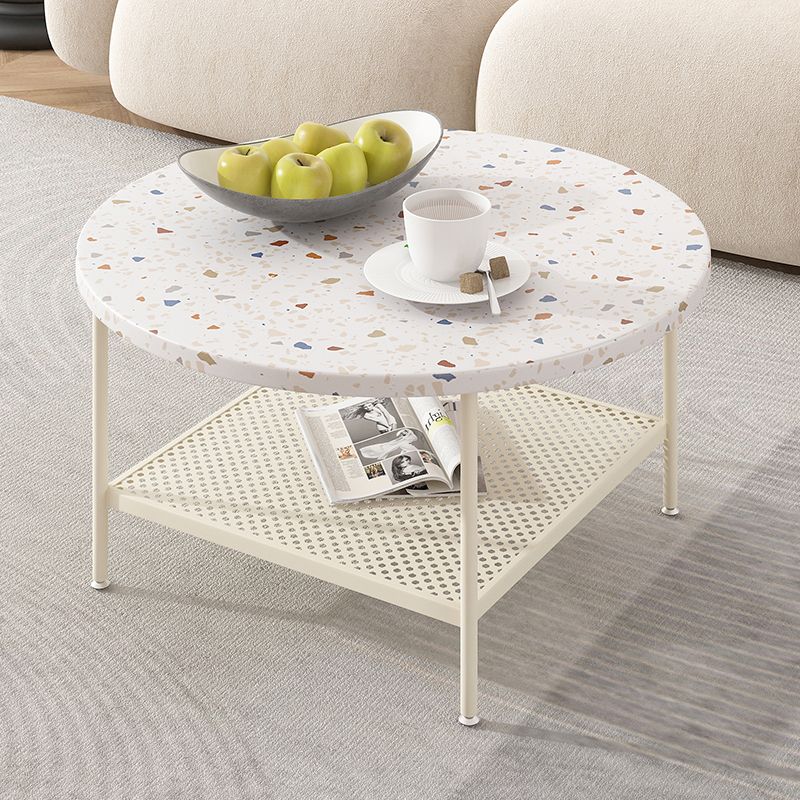 Mesa de centro contemporánea de 17" de alto, mesa de cóctel de café blanca con almacenamiento