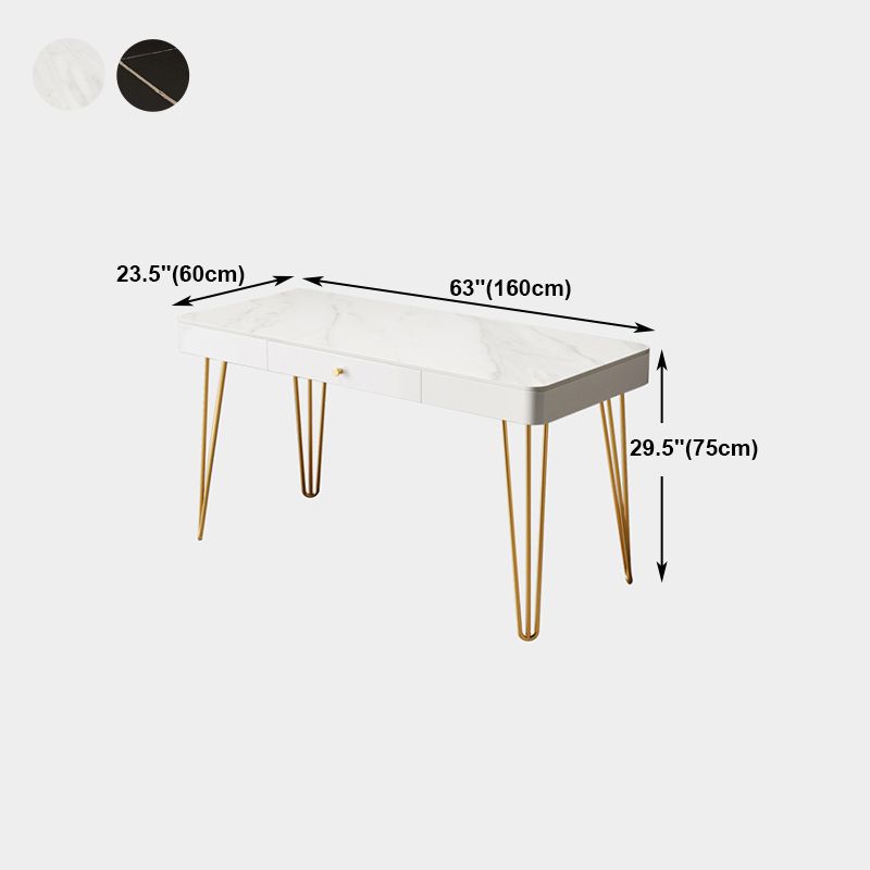 Glam 1-drawer Office Desk Sintered Stone Writing Desk for Home Clearhalo 'furn' 'furn_office_desk' 'Furniture' 'furniture_office_desk' 'Office Desks' 'Office Furniture' 'office_desk' 1200x1200_e2369b69-99e4-4174-aaec-965c66428010
