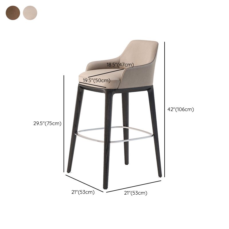 Faux Leather Upholstered Arm Bar Stool with Solid Wood Legs for Home Clearhalo 'Bar Furniture' 'Bar Stools' 'bar_stools' 'furn' 'furn_bar_stools' 'Furniture' 'Kitchen & Dining Furniture' 1200x1200_e236fb58-250c-4ec6-a9e0-5c1589236b6d