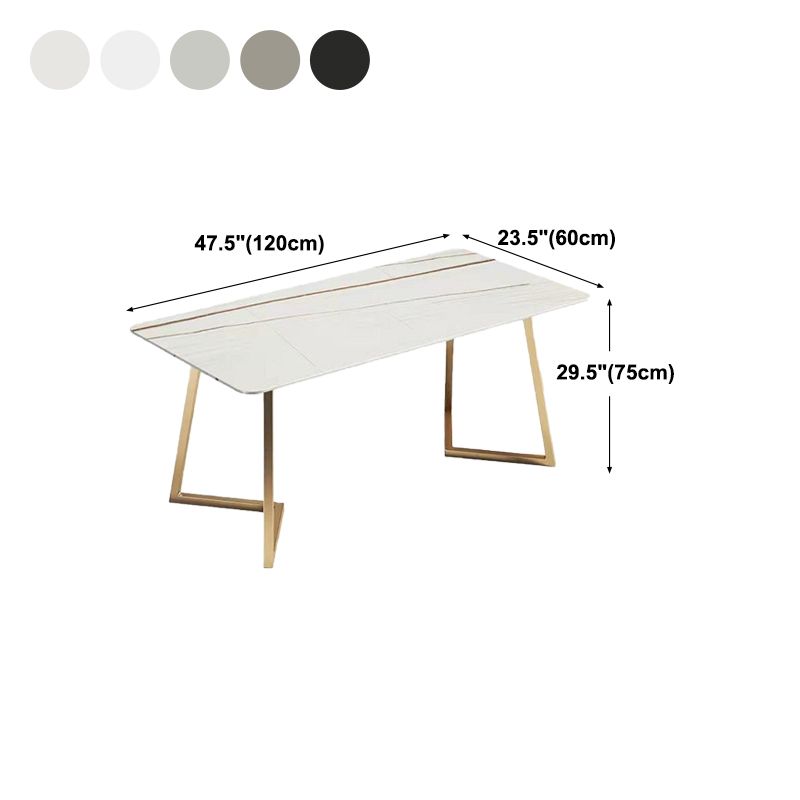 Mesa de comedor de lujo tradicional mesa rectángulo de piedra sinterizada con base de oro