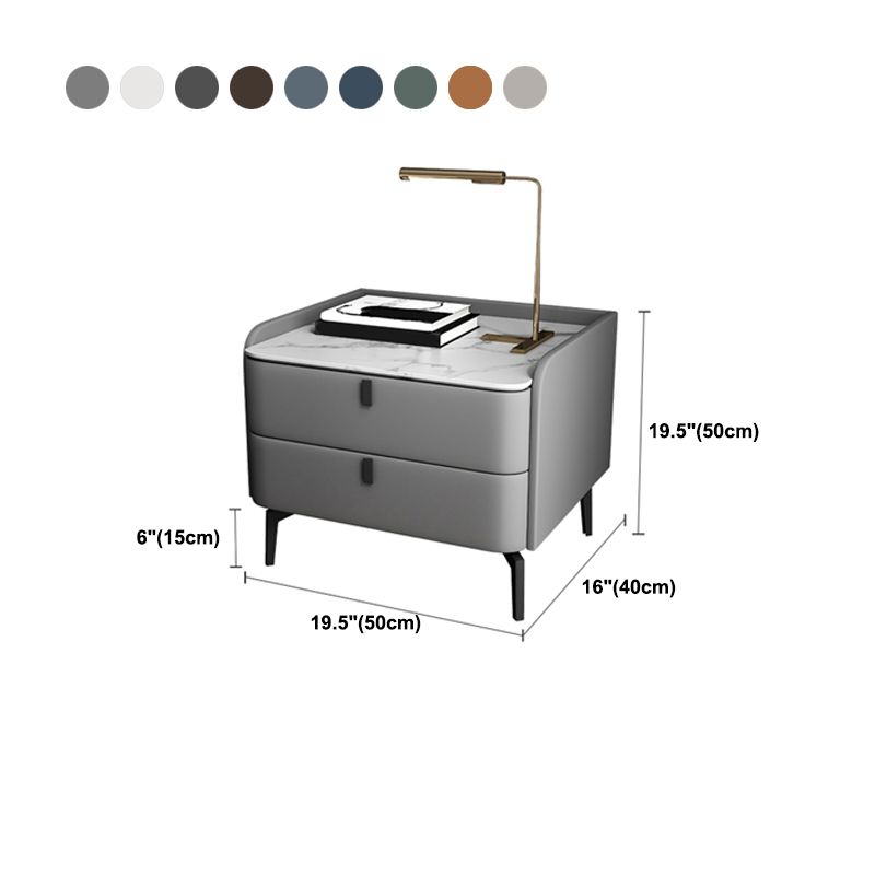 Moderner 20-Zoll hoher Massivholz-Nachttisch 2-Drawer-Stein-Top Nachttisch