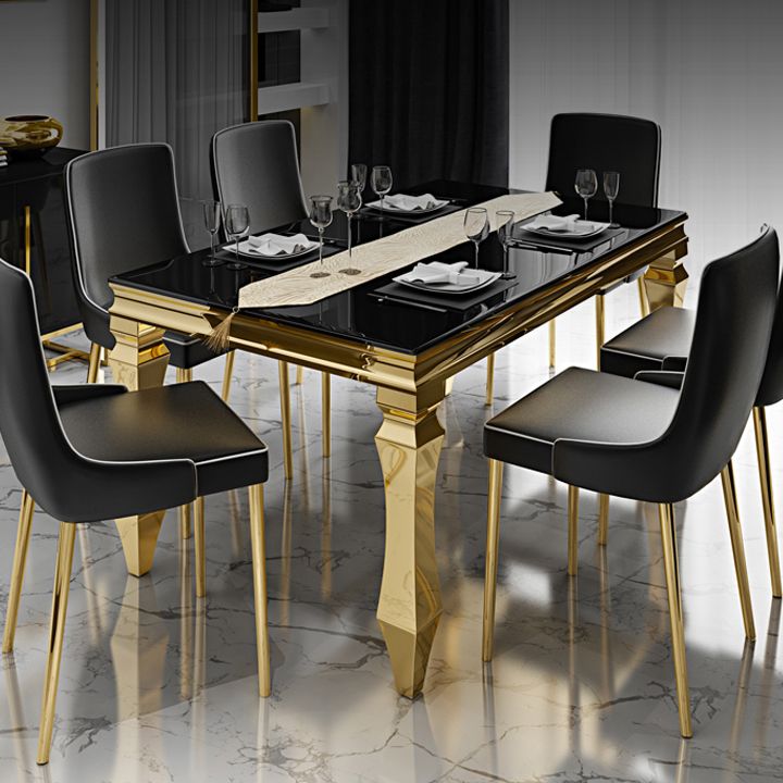 Metal Traditional Luxury Rectangle Indoor Table Glass Top Table with 4 Legs Clearhalo 'Dining Tables & Seating' 'Dining Tables' 'dining_table' 'furn' 'furn_dining_table' 'Furniture' 'furniture_dining_table' 'Kitchen & Dining Furniture' 'kitchen' 'kitchen_dining_table' 1200x1200_e23a0482-7bdf-481b-b4c6-ff3fc279caa0