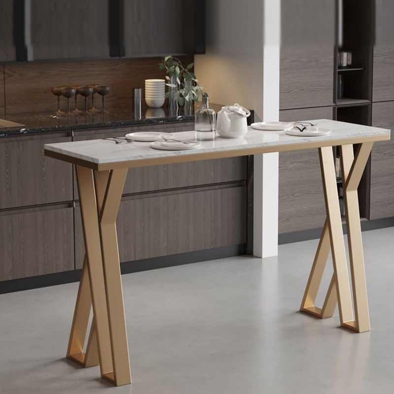 Glam Rectangle Faux Marble Pub Bar Table Gold Iron Bar Dining Table with Double Pedestal Clearhalo 'Bar Furniture' 'Bar Tables' 'bar_tables' 'furn' 'furn_bar_tables' 'Furniture' 'furniture_bar_tables' 'Kitchen & Dining Furniture' 'kitchen&dining_furn' 'kitchen' 1200x1200_e23ab1b3-431c-4583-a78a-eb801a13bdb4