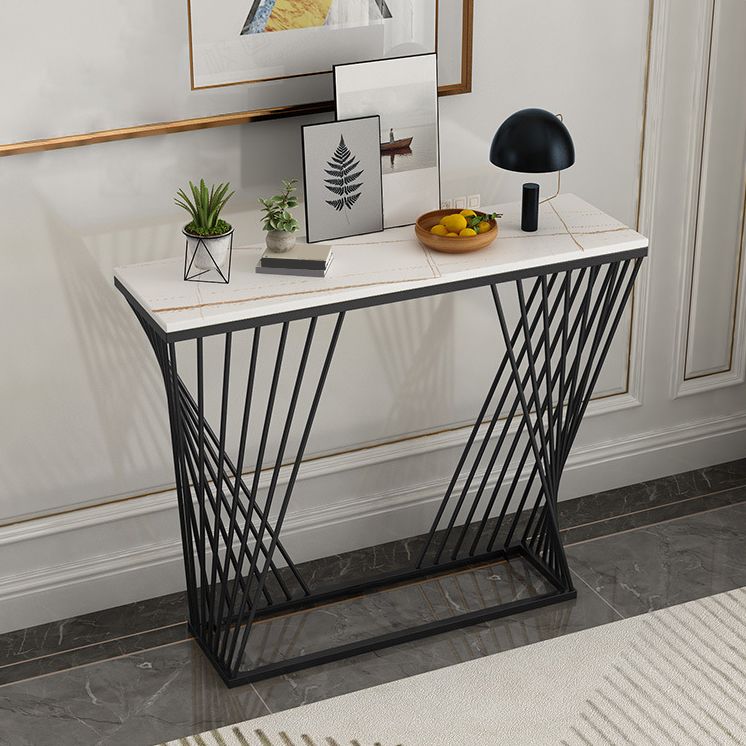 Frame Base Console Table 31.5" Tall Stone Accent Table for Hall