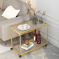 21.6" Tall Modern Rectangular Glass Top Side Table Iron Frame End Table with Shelf