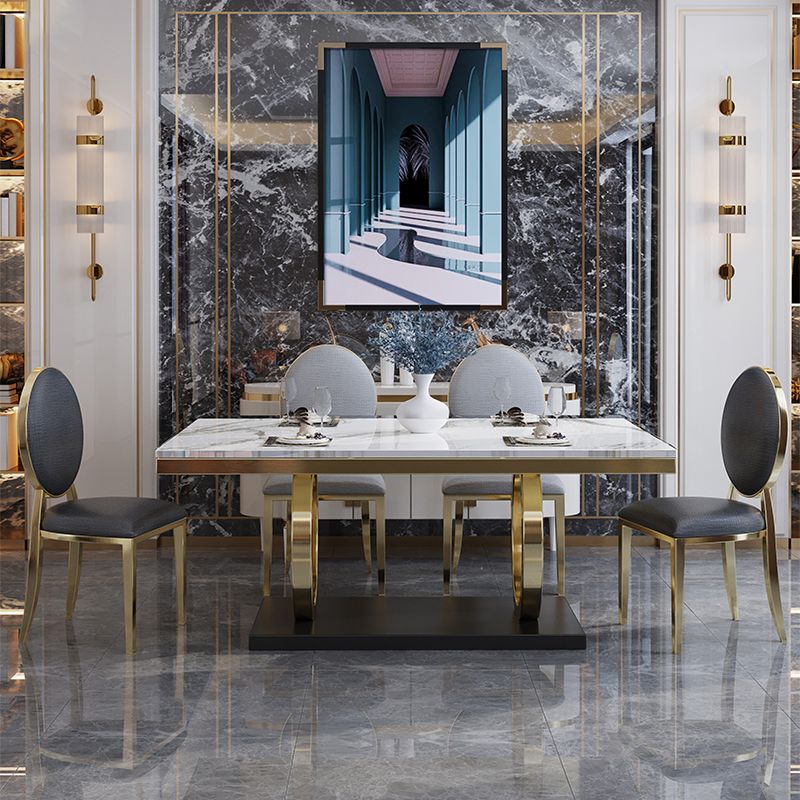 Rectangle Traditional Luxury Dining Table Gold Trestle Base Table for Dining Room Clearhalo ' dining_table' 'Dining Tables & Seating' 'Dining Tables' 'furn' 'furn_dining_table' 'Furniture' 'furniture_dining_table' 'Kitchen & Dining Furniture' 'kitchen&dining_furn' 'kitchen' 'kitchen_dining_table' 1200x1200_e2407a05-1902-4060-934a-f0cdf49d7524