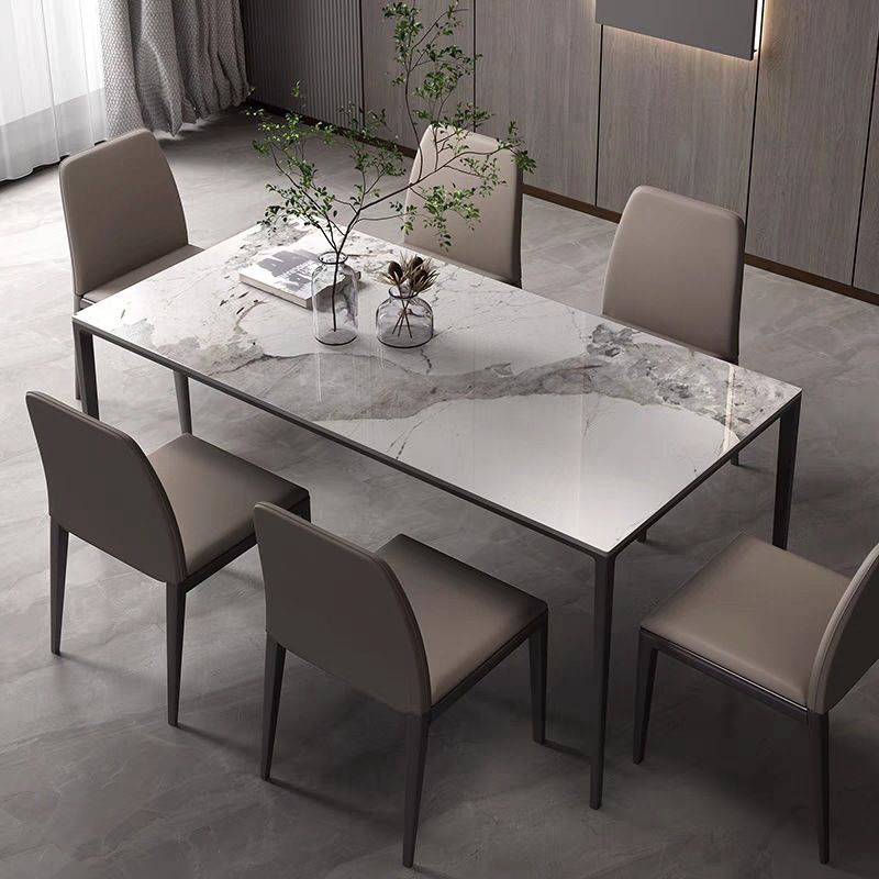 Stone Rectangular Dining Table 4 Legs Furniture with Steel Base for Home Clearhalo 'Dining Tables & Seating' 'Dining Tables' 'dining_table' 'furn' 'furn_dining_table' 'Furniture' 'furniture_dining_table' 'Kitchen & Dining Furniture' 'kitchen' 'kitchen_dining_table' 1200x1200_e246f01d-a8e3-4a81-a26d-088c904923e1