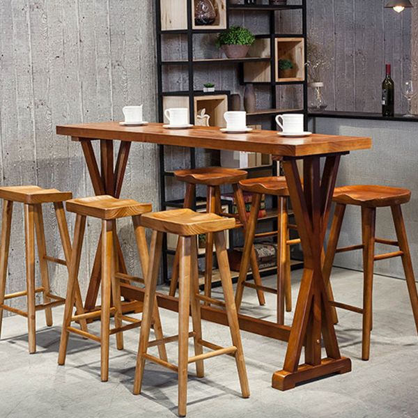 Modern Rectangle Bar Dining Table Wood Trestle Bar Height Cocktail Table 42-Inch Top Clearhalo 'Bar Furniture' 'Bar Tables' 'bar_tables' 'furn' 'furn_bar_tables' 'Furniture' 'furniture_bar_tables' 'Kitchen & Dining Furniture' 1200x1200_e2486470-5c1c-4398-ac7b-fe68bee95a14