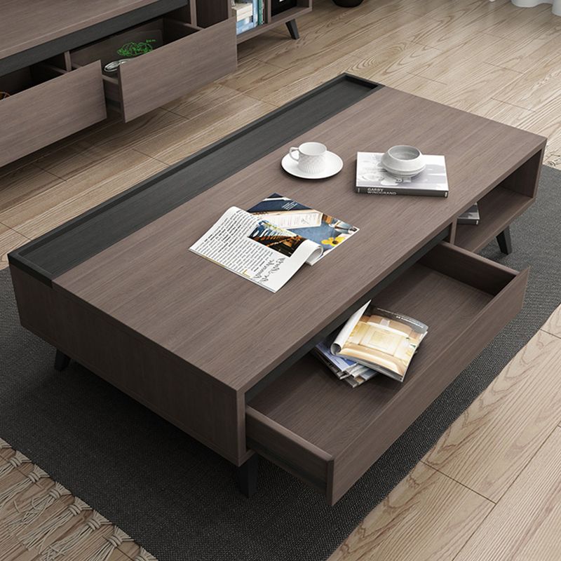 Modern 4 Legs Rectangle Cocktail Table in Wood with a Drawers Clearhalo 'Coffee & Accent Tables' 'Coffee Tables' 'coffee_tables' 'furn' 'furn_coffee_tables' 'Furniture' 'Living Room Furniture' 1200x1200_e249fda5-df24-4d11-9a13-ac0c36006063