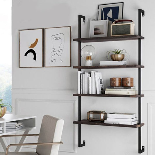 Contemporary Metal Frame Bookcase Wall Mounted Closed Back Bookshelf for Home Office