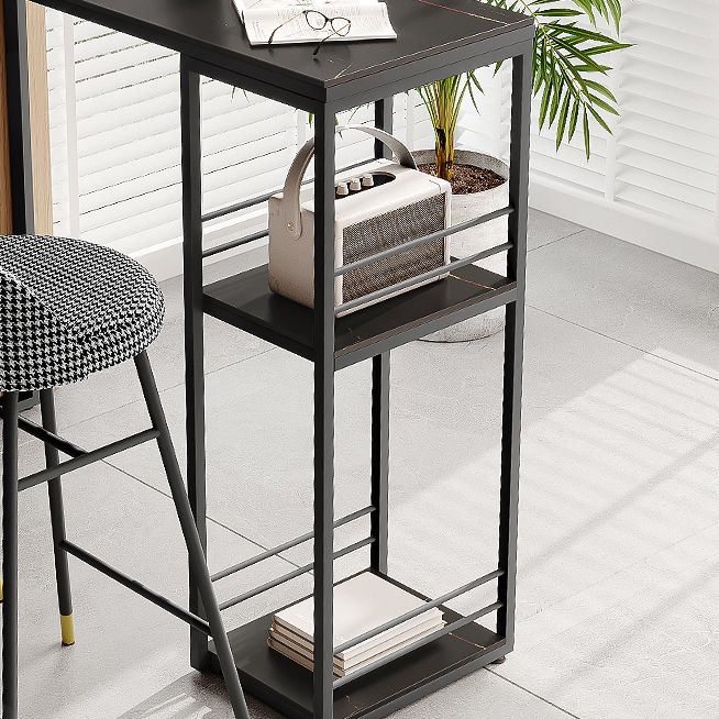 Industrial Black Iron Bar Dining Table with Stone Top Rectangle Indoor Bistro Table Clearhalo 'Bar Furniture' 'Bar Tables' 'bar_tables' 'furn' 'furn_bar_tables' 'Furniture' 'furniture_bar_tables' 'Kitchen & Dining Furniture' 1200x1200_e2507ce8-73c8-4202-9abd-137b4f314264