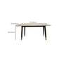 Mesa de comedor rectangular moderna de mediados de siglo con tapa de piedra y patas de madera maciza