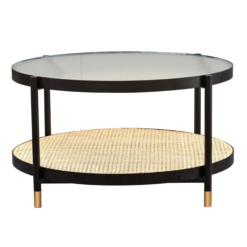 Table basse moderne en verre transparent avec rangement, ensemble de Table à cocktail ronde à 4 pieds