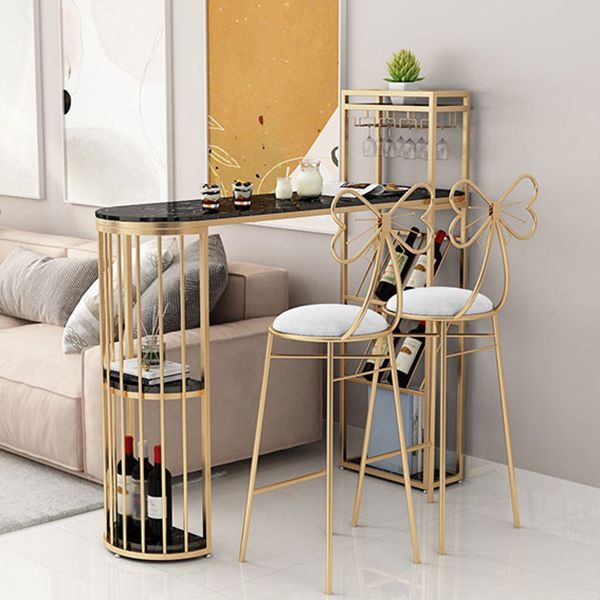 Tavolo da pranzo a barre di pietra rettangolo tradizionale tavolo da bar di lusso con base in slitta in oro