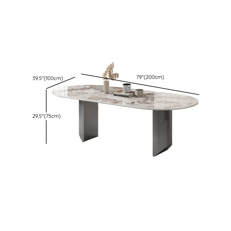 Luxury Sintered Stone Kitchen Home Fixed Double Pedestal Dining Table Clearhalo 'Dining Tables & Seating' 'Dining Tables' 'dining_table' 'furn' 'furn_dining_table' 'Furniture' 'Kitchen & Dining Furniture' 1200x1200_e261ef67-1870-4cb9-b20f-310399182316