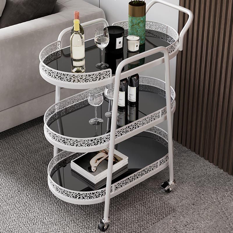 Tavolo da preparazione a vetro ovale contemporaneo 32.28 "H tavolo da preparazione a rotolamento per sala da pranzo