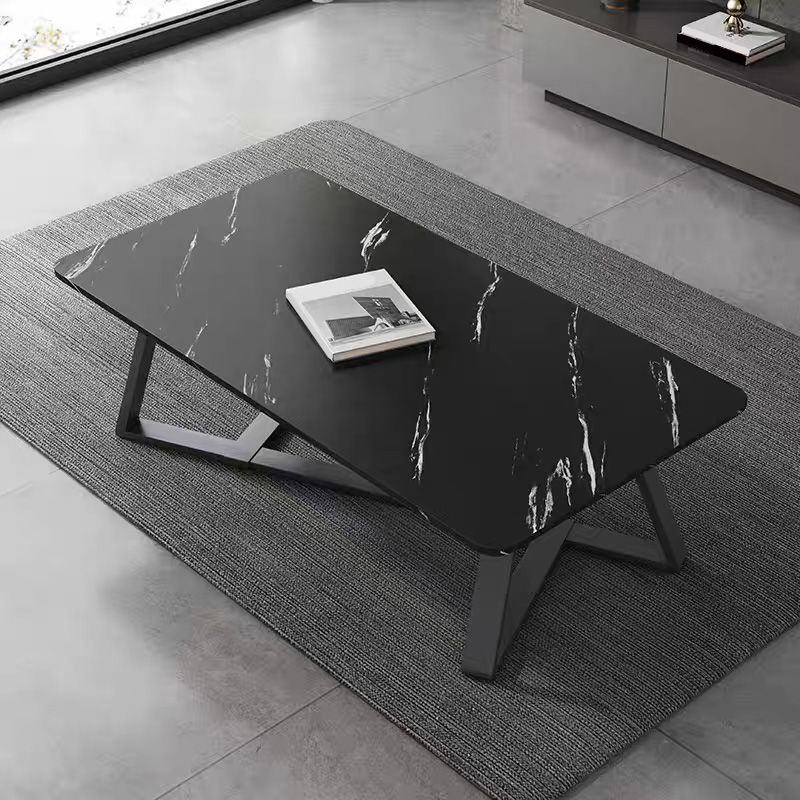 Glam Style Rectangular Slate Cocktail Table with Cross Legs Base Coffee Table