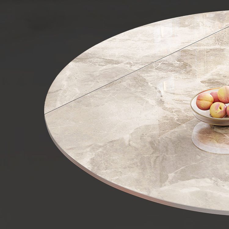 Modern Extendable Grey Stone Top Dining Table with 4 Black Steel Legs Clearhalo 'Dining Tables & Seating' 'Dining Tables' 'dining_table' 'furn' 'furn_dining_table' 'Furniture' 'Kitchen & Dining Furniture' 1200x1200_e26a63d9-7885-4ba4-9489-779e685b326d