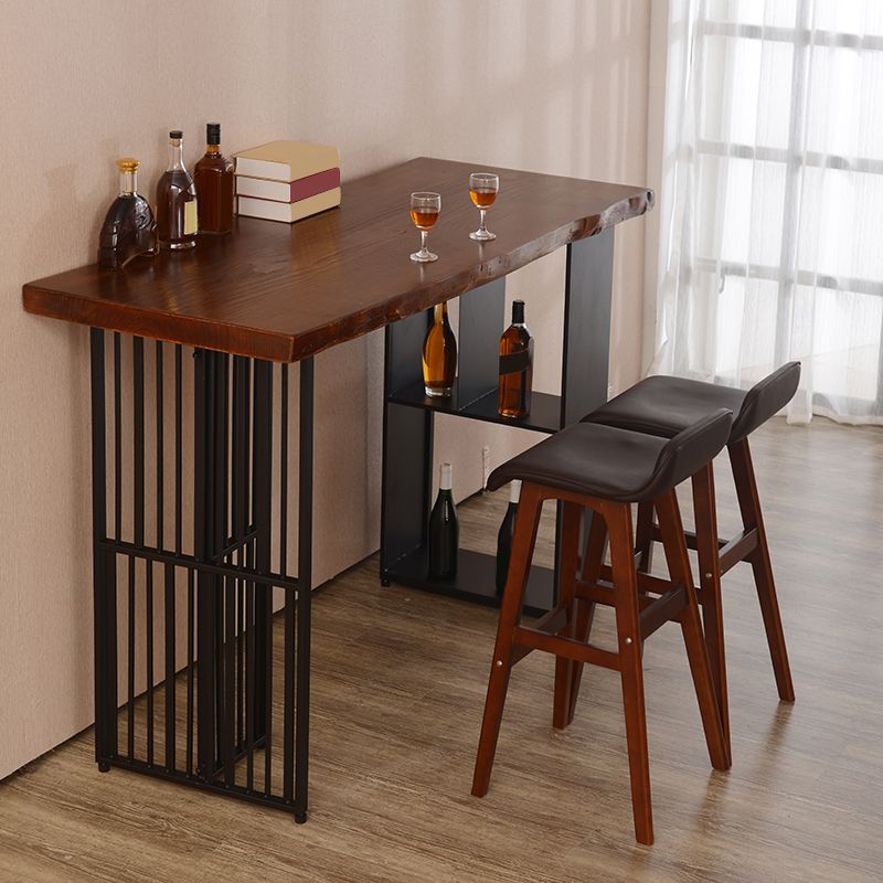 Contemporary Rectangle Bar Table Solid Wood Brown Bar Dining Table with Storage Clearhalo 'Bar Furniture' 'Bar Tables' 'bar_tables' 'furn' 'furn_bar_tables' 'Furniture' 'Kitchen & Dining Furniture' 1200x1200_e275bc9d-fbcb-44da-8735-b26962890cb9