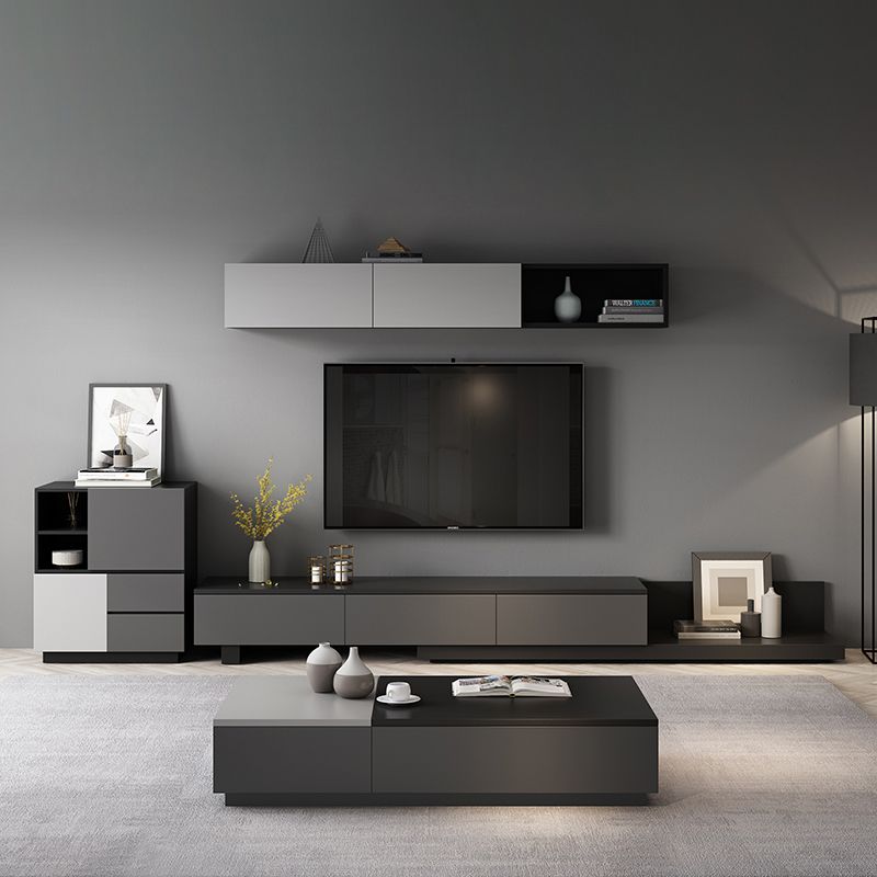 Modern TV Stand with Sliding Storage , TV Console in Grey Fit TVs for up to 71 / 92 Clearhalo 'furn' 'furn_tv_stands_entertainment_centers' 'Furniture' 'Living Room Furniture' 'TV Stands & Entertainment Centers' 'TV Stands & Media Storage Furniture' 'tv_stands_entertainment_centers' 1200x1200_e2763466-604d-4020-a370-c7125bb37294