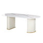 Oval Sintered Stone White Tone Dining Table Glam Double Pedestal Table for Dining Room Clearhalo ' dining_table' 'Dining Tables & Seating' 'Dining Tables' 'furn' 'furn_dining_table' 'Furniture' 'furniture_dining_table' 'Kitchen & Dining Furniture' 'kitchen&dining_furn' 'kitchen' 'kitchen_dining_table' 1200x1200_e27834ea-c45c-423d-a417-792391008174