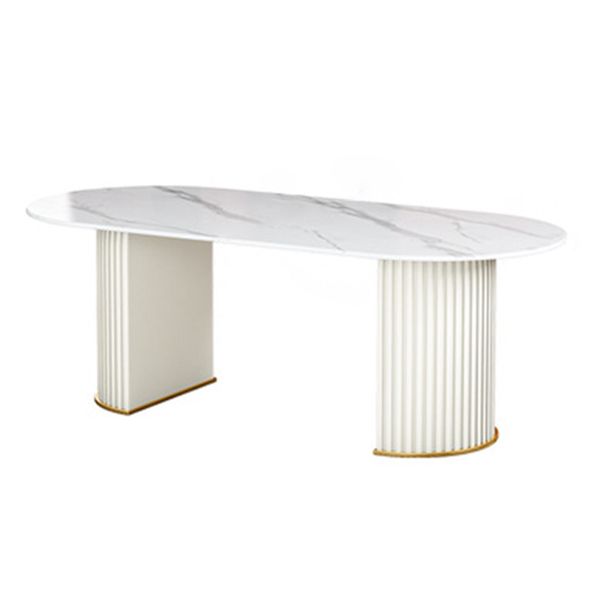 Oval Sintered Stone White Tone Dining Table Glam Double Pedestal Table for Dining Room Clearhalo ' dining_table' 'Dining Tables & Seating' 'Dining Tables' 'furn' 'furn_dining_table' 'Furniture' 'furniture_dining_table' 'Kitchen & Dining Furniture' 'kitchen&dining_furn' 'kitchen' 'kitchen_dining_table' 1200x1200_e27834ea-c45c-423d-a417-792391008174
