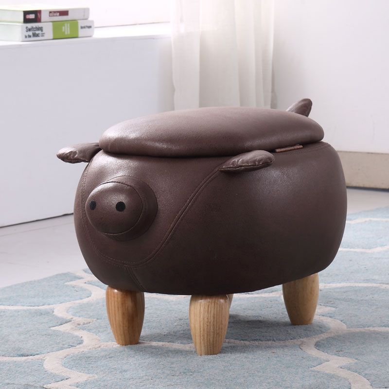 Contemporary Standard Ottoman Specialty Faux Leather Upholstered Pouf