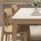 Mesa de comedor moderna con tapa de piedra blanca, mesa rectangular con patas de madera